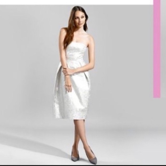 Lord & Taylor silver metallic dress Strapless pockets A-Line Fit and Flare - Picture 1 of 10